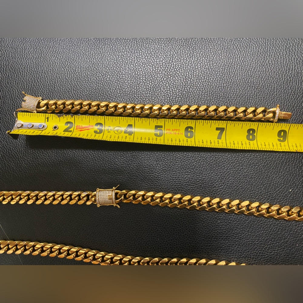 18k CUBAN LINK CHAIN AND BRACELET 18k GOLD PLATED 30" 9.5mm - Picture 6 of 16